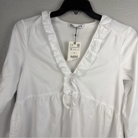 NWT Zara Women’s White Ruffle V-Neck Mini Dress, Medium - Picture 3 of 7
